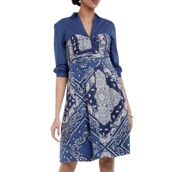 Anthro Holding Horses Blue Bandana Dress - Picture 1 of 6